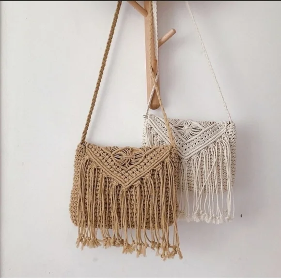 Bohemian Shoulder Bag Crocheted Crossbody Hippie purse 70s Style - Picture 9 of 16